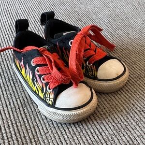 Flame Design Converse Sneakers with Orange Laces